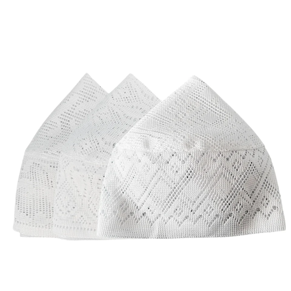 Gorros musulmanes para hombres, ropa, envío gratuito, sombrero de oración con calavera, malla plana de punto Kufi Kippah, Islámico de Arabia Saudita, judío blanco 0740