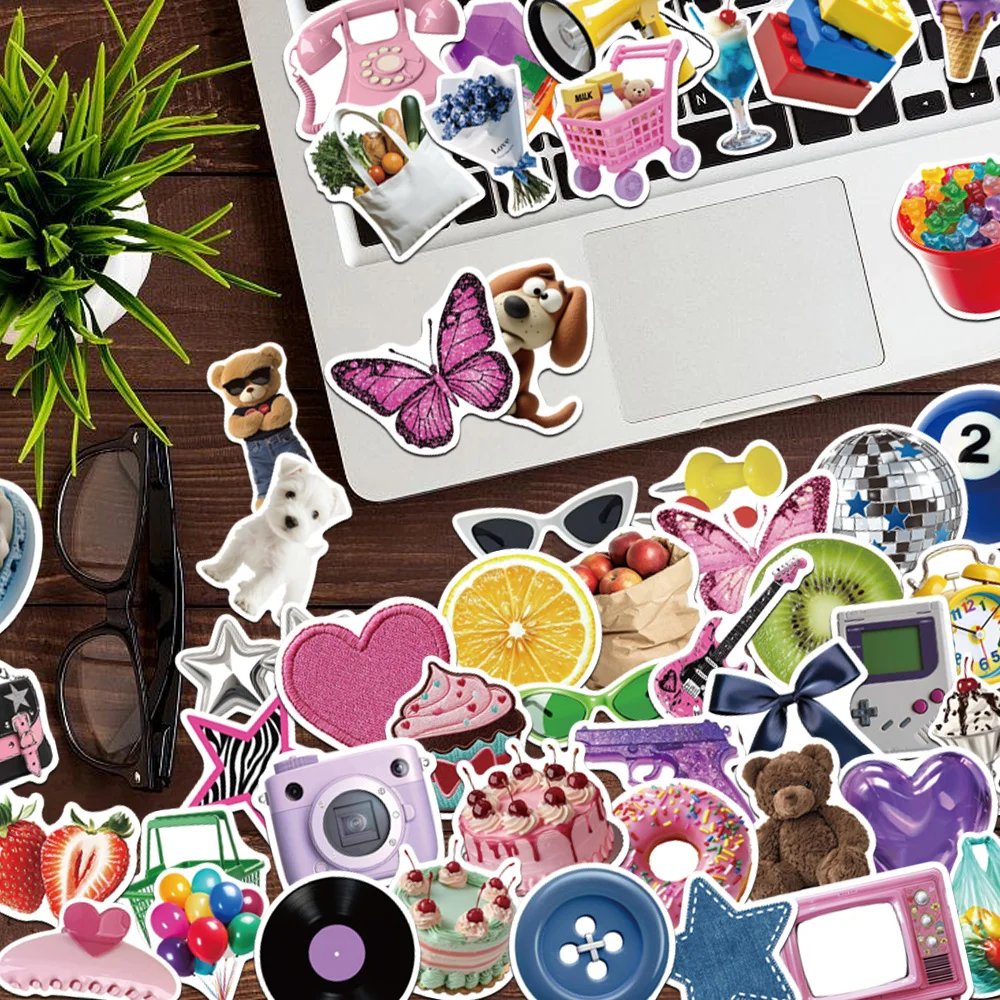 50PCS Kreative Cartoon Y2K Kunst Graffiti Aufkleber Bunte Obst Liebe Kuchen Dessert Schmetterling Schönes Geschenk DIY Sammelalbum Tasse