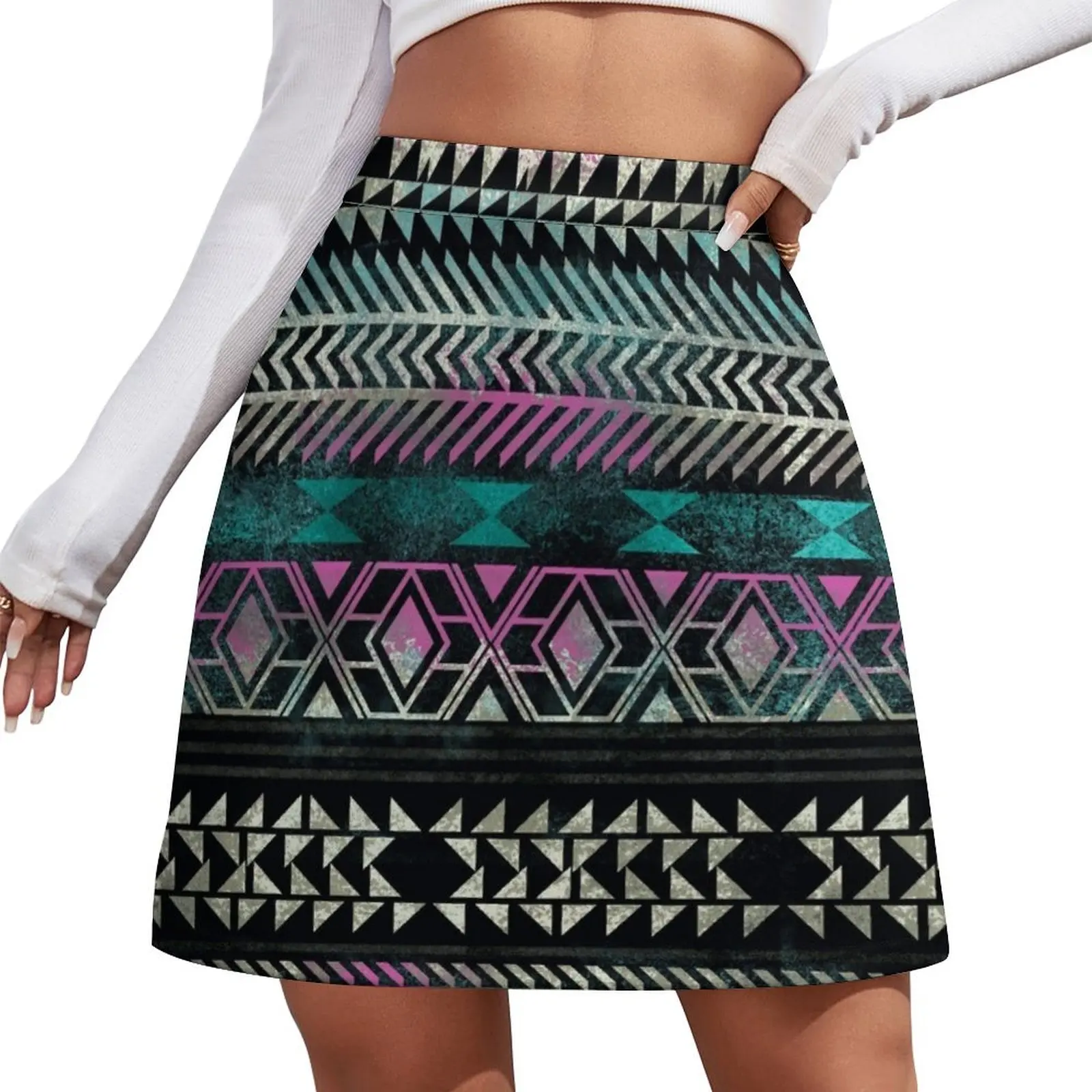 

Мини-юбка с ацтекским узором для женщин, юбка-шорты для женщин, мини-юбка из сатина для девушек