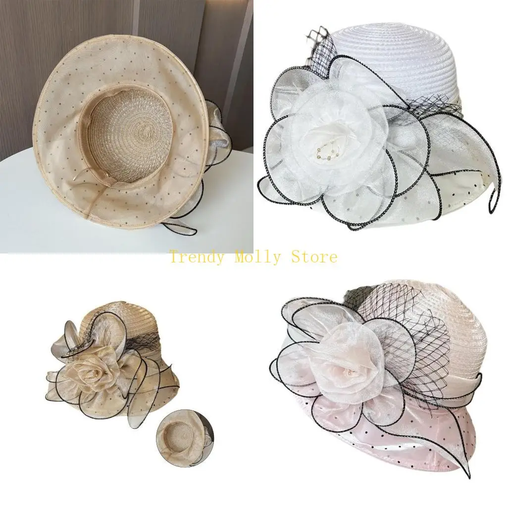 

N5KB Шляпа от солнца шляпа-котелок для женщин Шляпа из органзы для вечерние свадебных фотографий