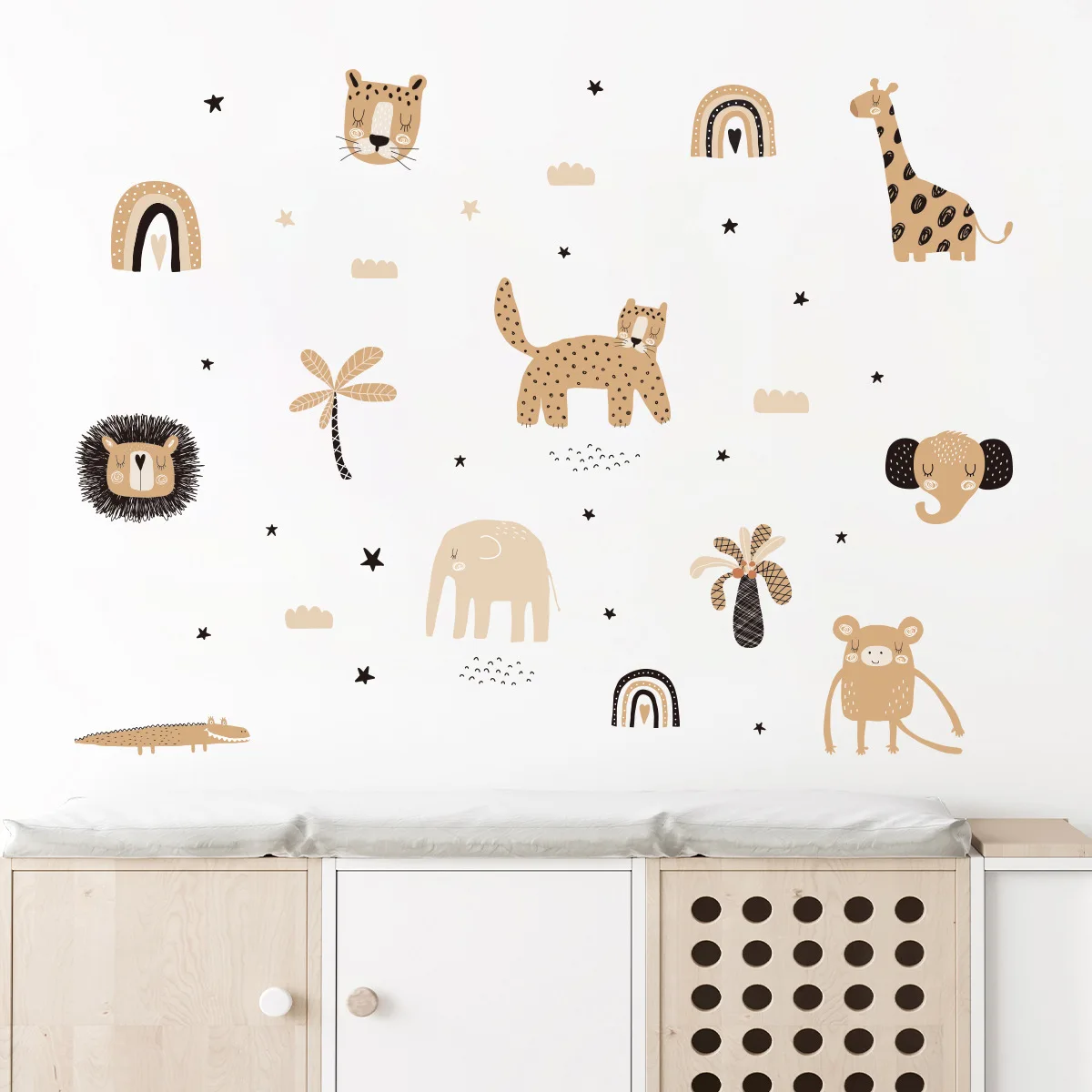 3Pcs Cartoon Boho Animals Wall Sticker Nursery Wall Stickers Children's Room Wall Decals Kids Room Decor Living Room Decoration