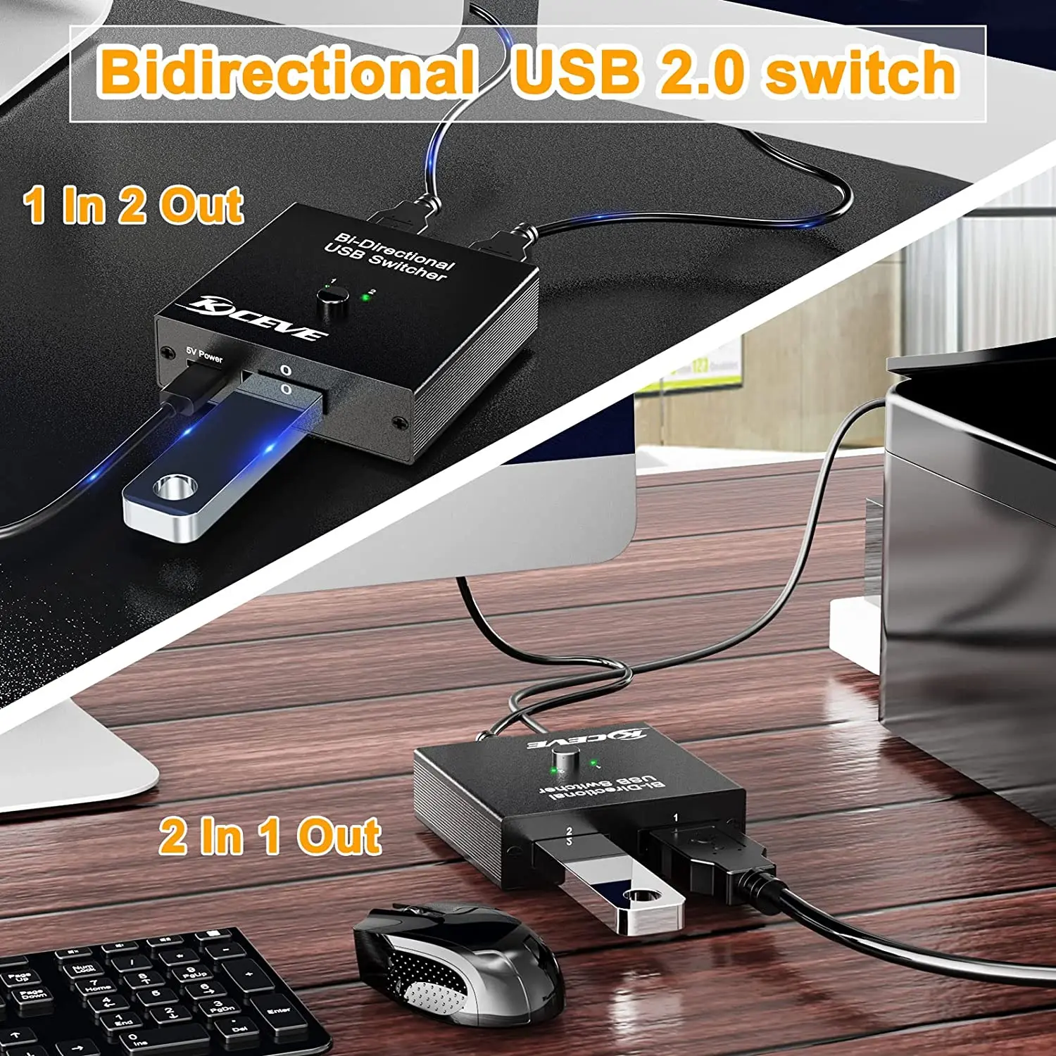 USB 2.0 Switch Selector, Bi-Directional USB Switcher 2 in 1 Out or 1 in 2 Out, MLEEDA KVM Switch for 2 Computers Share Keyboard,