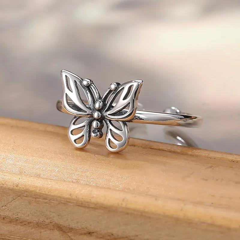 s925 sterling silver jewelry korean style simple exquisite butterfly tail ring personalized fashion women's open ring wholesale view 2