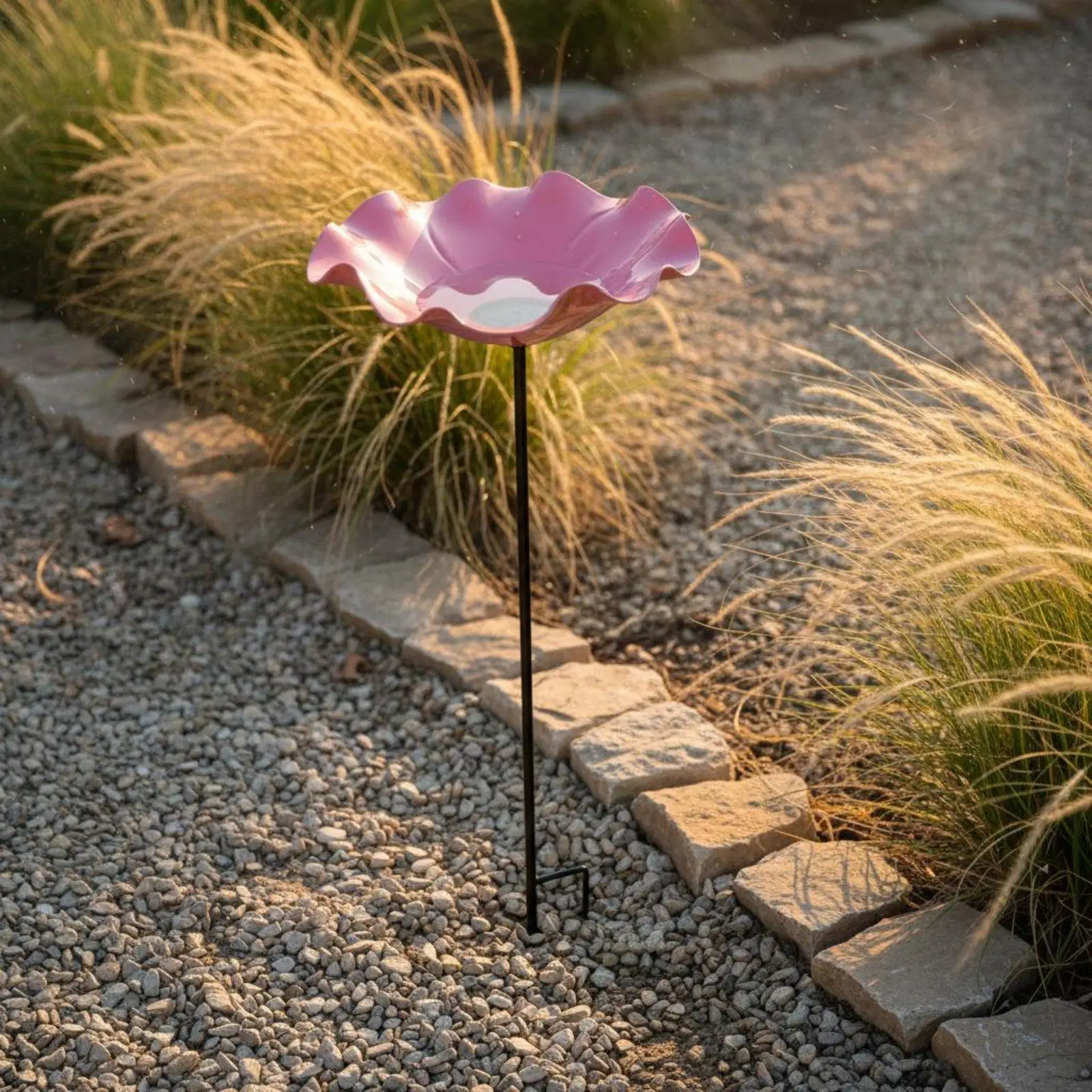 Resin Flower Shaped Decorative Feeder Stake Bird Bath for Outdoor Garden Full Size Garden Bird Drinker for Yard Decor
