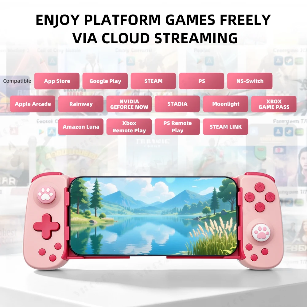 ピンクの伸縮性のあるゲームコントローラー、ホールトリガー振動ジョイスティック付き、switch-android-ios-pc対応、折りたたみ式type-cゲームパッド