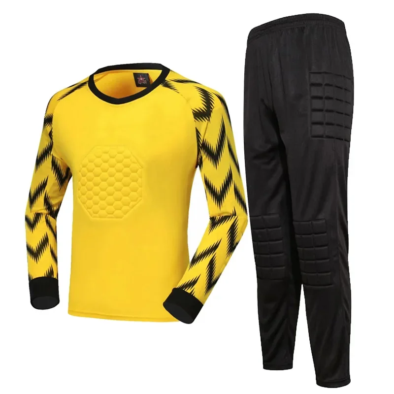 Kids Boys Two-Piece Soccer Goalkeeper Suit Football Training Uniform Goalie Outfits Long Sleeve Protective Padded T-shirt Pants