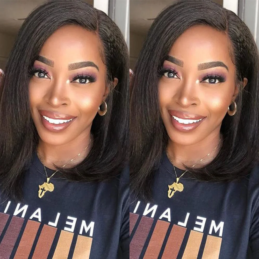 

13x4 Kinky Straight Human Hair Wigs None Lace Front Wigs Human Hair For Women Yaki Wig Human Hair 200% Density Natural Color