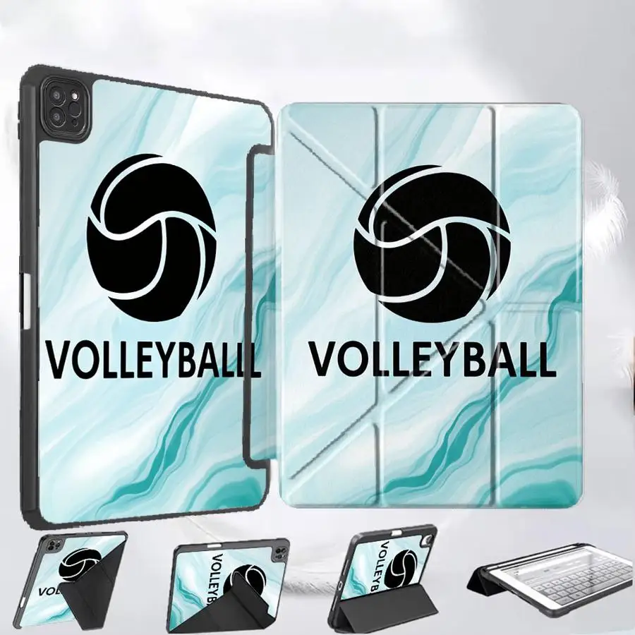 

Чехол-подставка для планшетов iPad Air 4/5, M3/M2/M4, 11-дюймовых Pro 11-го/10-го/9-го/8-го/7-го поколений, 12.9-дюймовых Pro 2025, Mini 6/7, черный, дизайн «Волейбол»