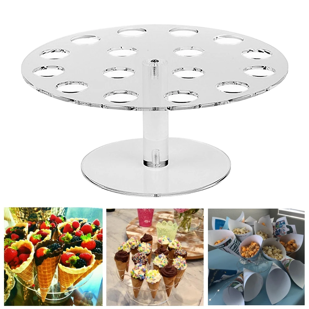 

Acrylic Ice Cream Cone Stand Cake Dessert Holder Display Stand Party Shelf 16/24 Hole Round Wedding Buffet Display Holder