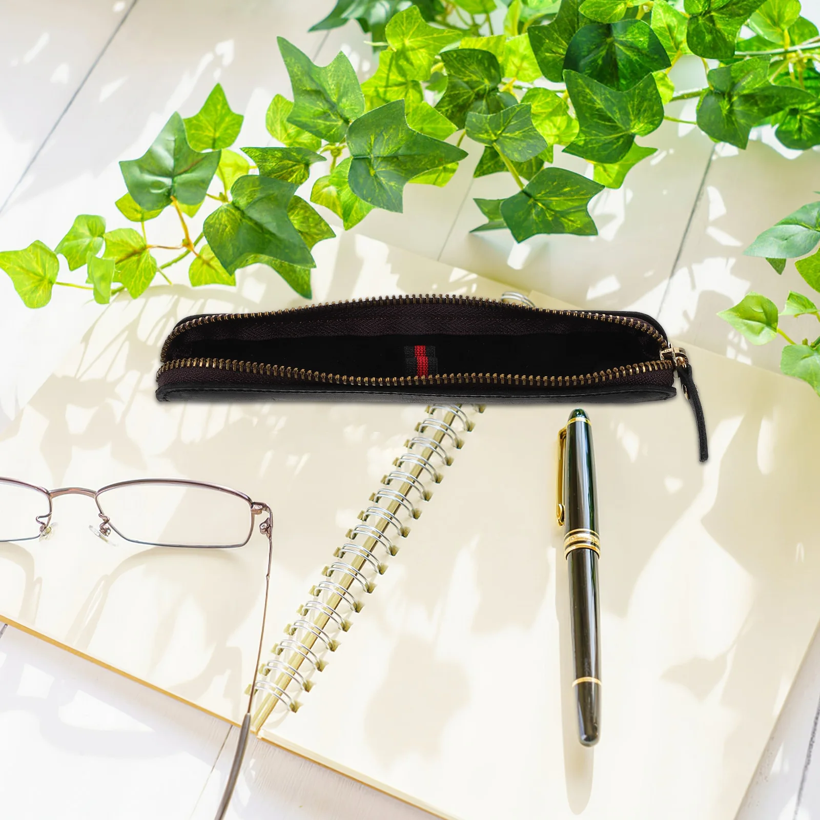 

2 Pcs Retro Pen Case Holder Bag Small Manual Handmade Organizer Black Vintage