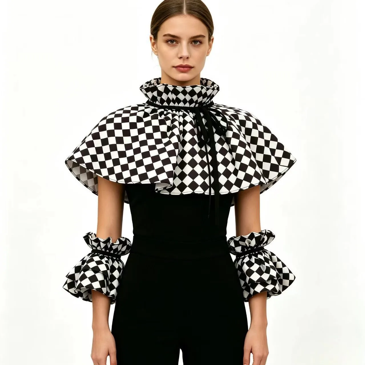 Halloween Clown Collar Chocker Black and White Plaid Fake Collar Clown Costume Accessories Magic Show Outfits Props Cosplay
