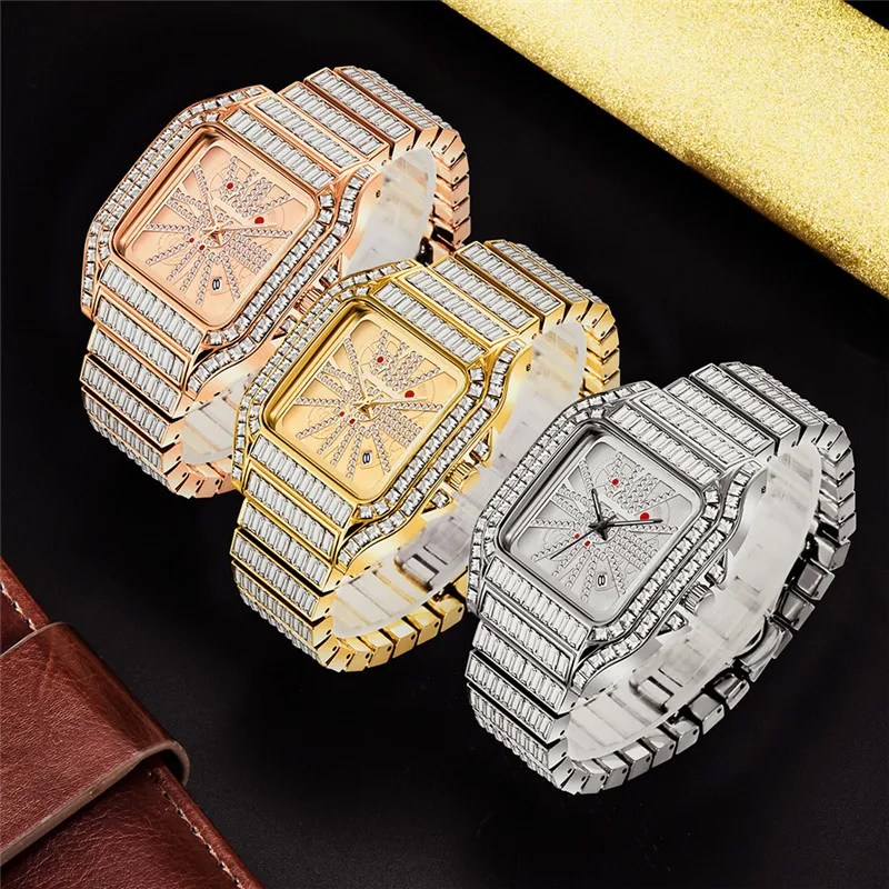 Big Brand Diamond Watches For Male Montre Homme Fashion Alloy Band Hip Hop Golden Date Quartz Watch Relojes Lujo Marcas Men 2024