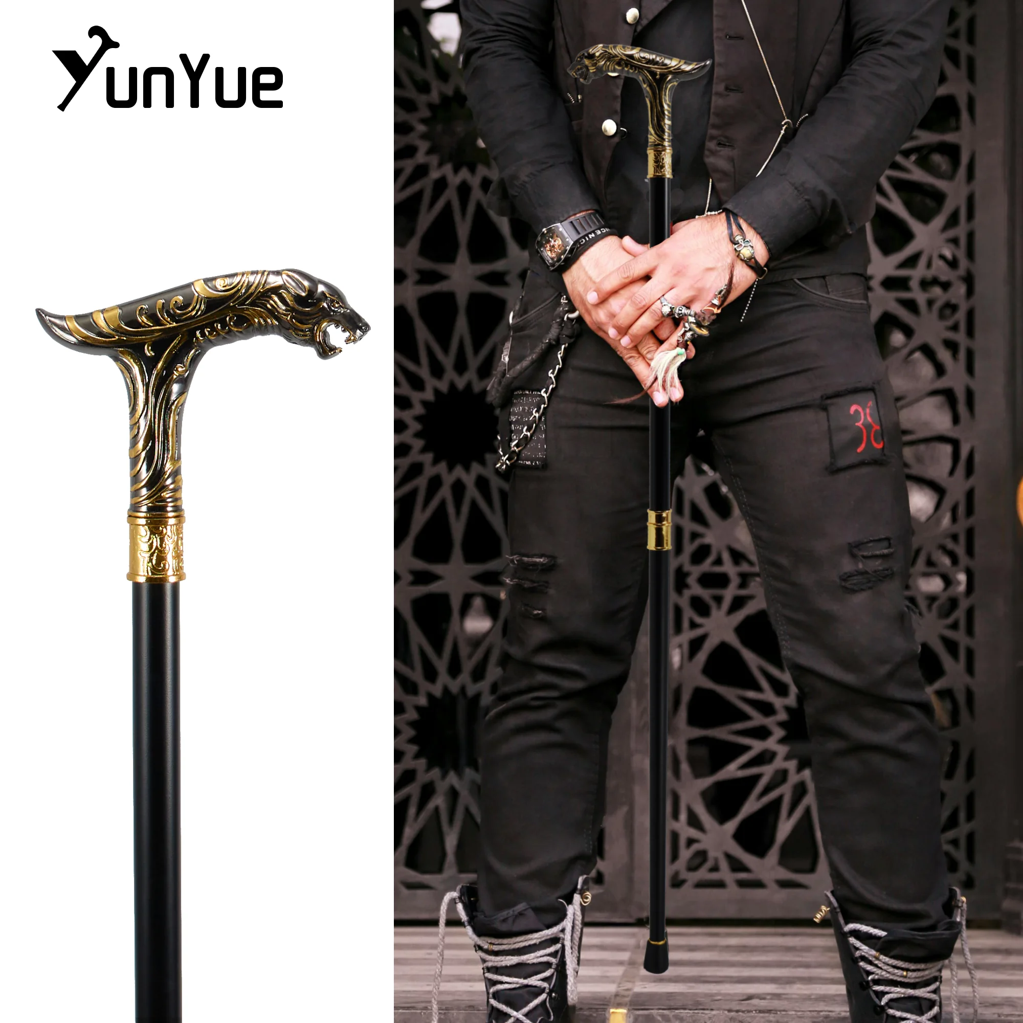 

Golden Black Kylin Handle Fashion Walking Stick for Party Suits Decorative Walking Canes Gentlemen Elegant Vintage Crosier 93cm