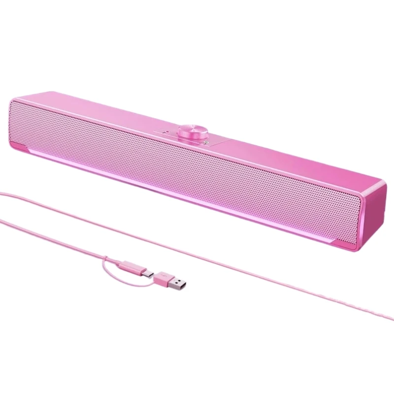 Multimedia RGB PC de escritorio computadora RGB retroiluminación estéreo barra de sonido Bluetooth 5.0 con cable de doble uso/altavoces de fuente de alimentación USB, rosa