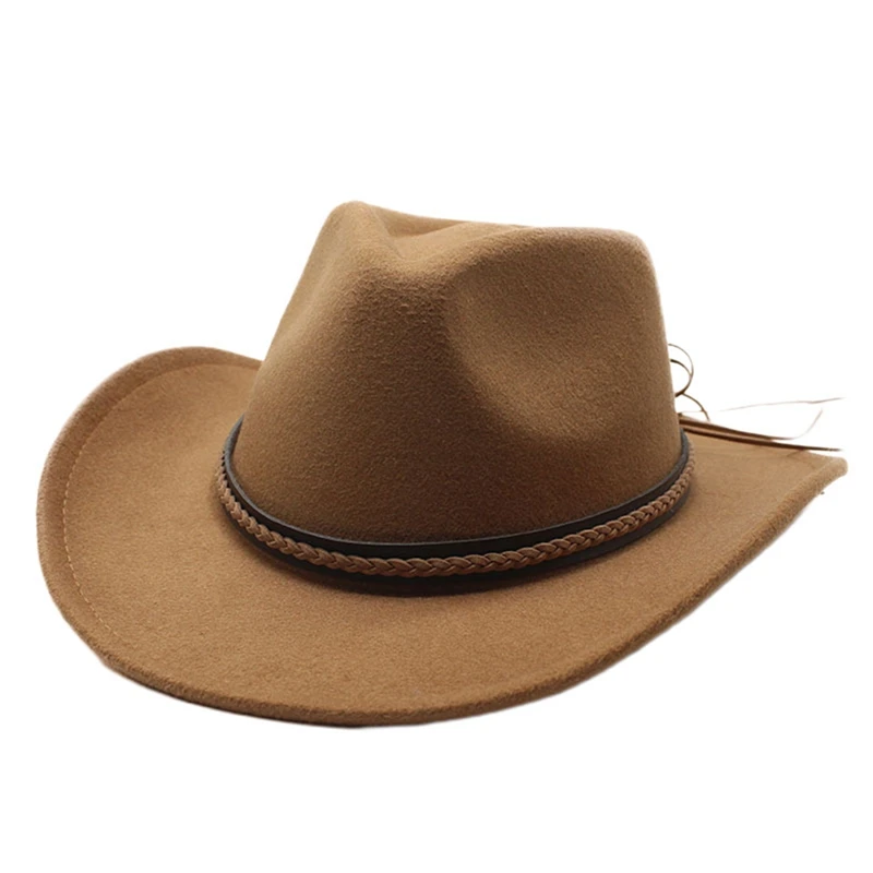 Cowgirl Hats for Women Men Retro Classic Cowgirl Hats Wide Brim Felt Hats with Decorative Band