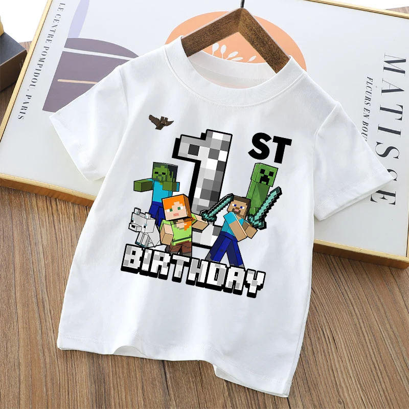 Cartoon Cute Minecrafted T-shirt Teenager Birthday Number Anime Print Cotton Tee Sport Streetwear Summer Clothes Party Game Gift