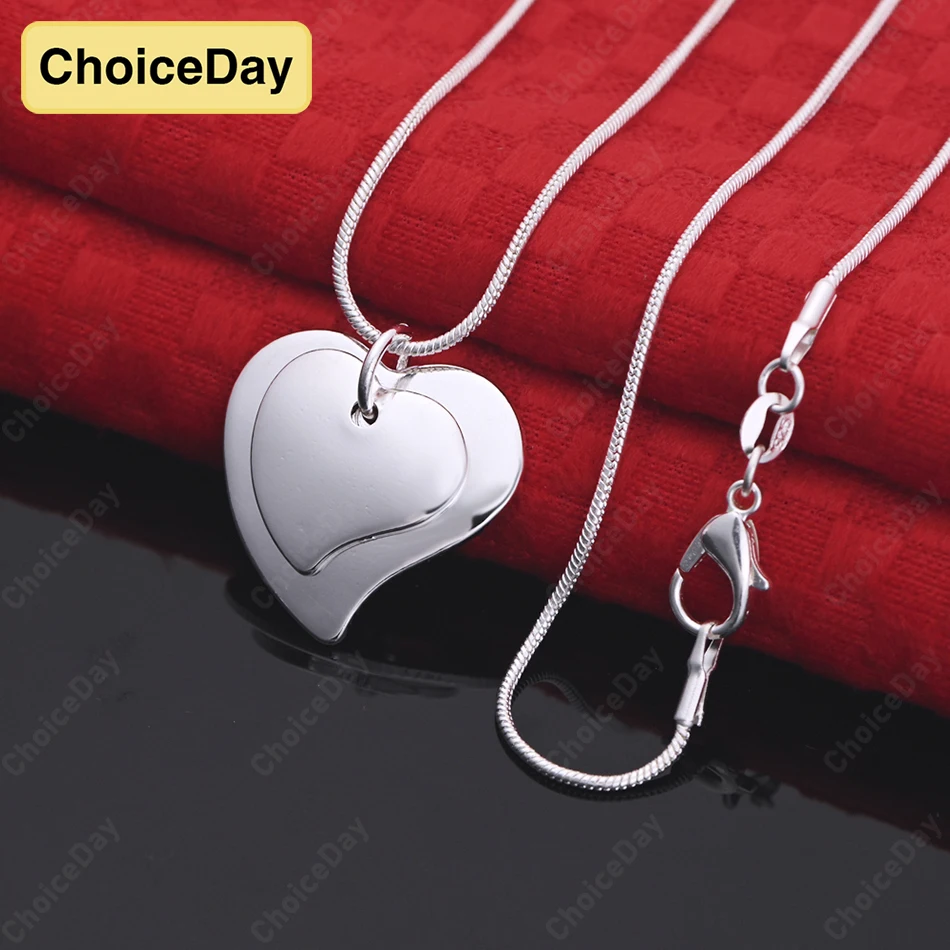 

ChoiceDay Fashion 925 Sterling Silver Exquisite Double Heart Pendant Necklace Women's Accessories Party Jewelry Gift