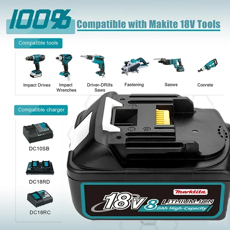 Imagem -02 - Substituição Recarregável para Makita Bateria Brocas sem Fio 18v 8ah Bl1850 Bl1830 Bl1860 Lxt400 L50