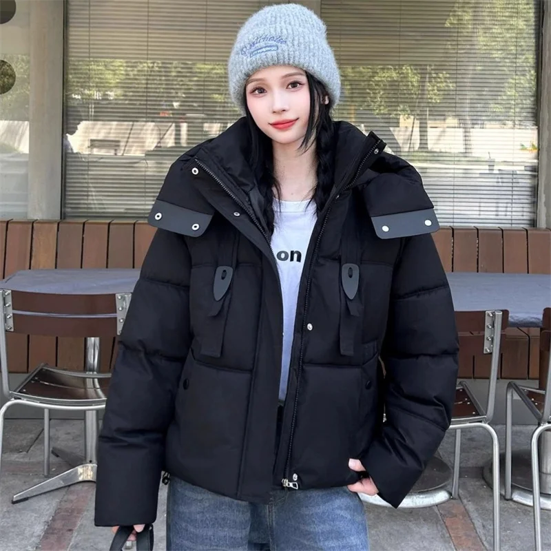 2025 Fashion Winter Women's Cotton-padded Jacket Hooded Parkas Short Coat Student Thick Warm Outerwear Streetwear Loose Jackets