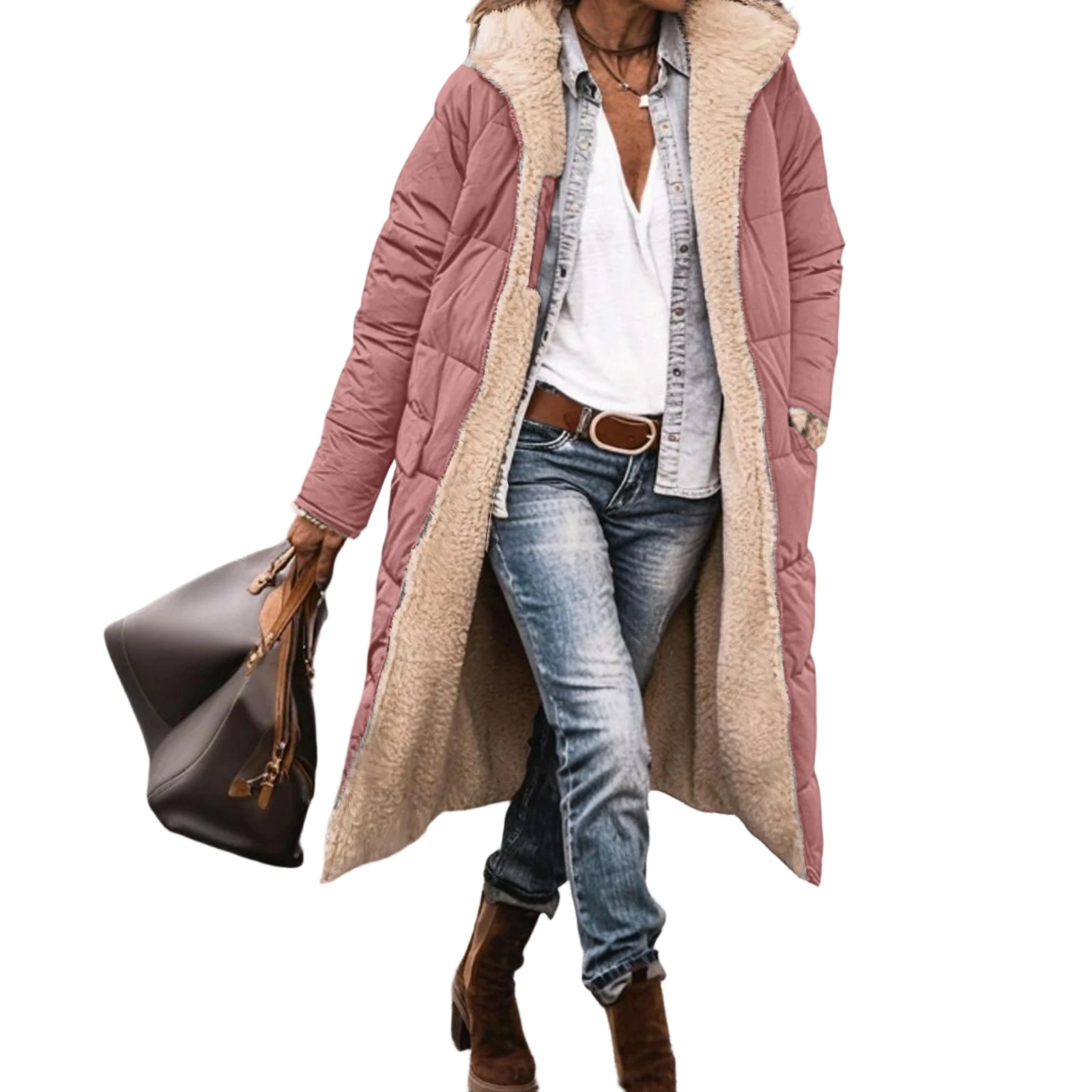 

Женская однотонная хлопковая одежда с капюшоном, двусторонняя одежда с длинными рукавами, тонкая свободная куртка из флиса внутри, женская пуховая парка 2025