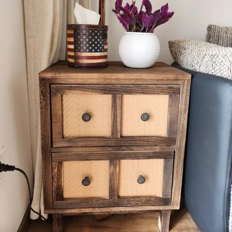

Vintage Rattan Dresser‌ - American Style Storage Cabinet with Drawers, Solid Wood Sideboard for Living Room Organization