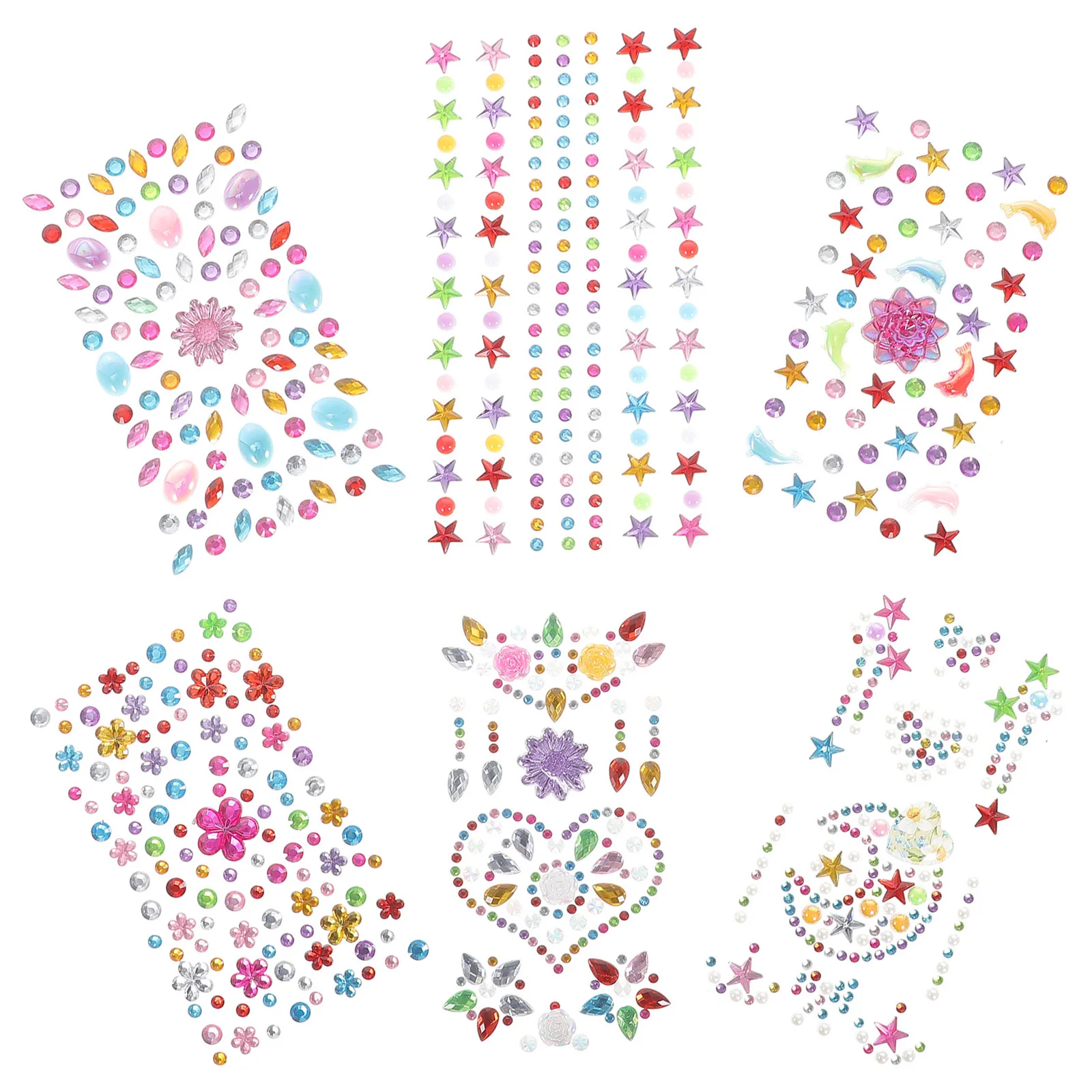 

6 Sheets Face Rhinestones Sticker Children Diamond Decals Body Gems Temporary Tattoos for Cosplay Night Party Day of The Dead