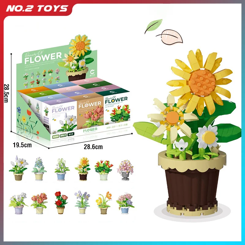 12Piece/Set Simulation Eternal Flower Building Blocks Creative DIY Bonsai Succulent Flower Pot Building Blocks Bricks Kids Toys