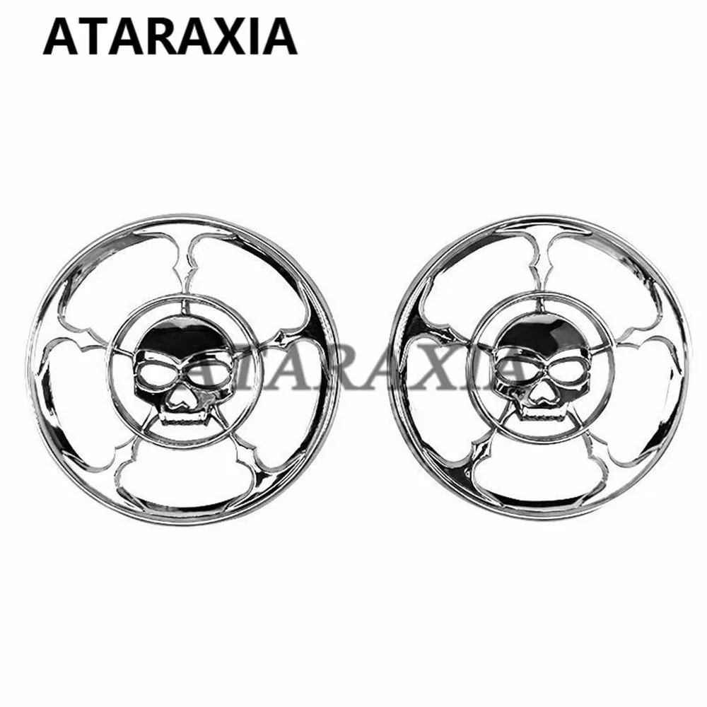 Akcesoria motocyklowe 5-1/2 "chromowana czaszka głośnik tapicerka osłona grilla dla Harley Touring 2014-2023 Electra przemieszczanie się po ulicy Trikes — zdjęcie 7