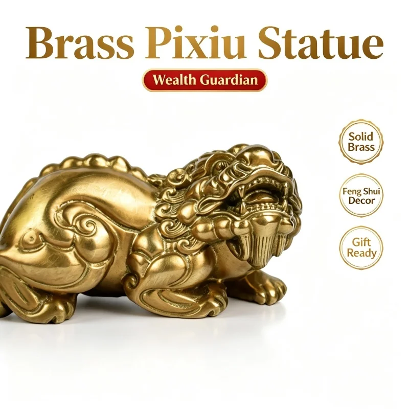 Solid Brass Pixiu Statue Chinese Feng Shui Wealth Guardian Figurine Pi Yao Ornament Home Office Desktop Decoration Craft Gift