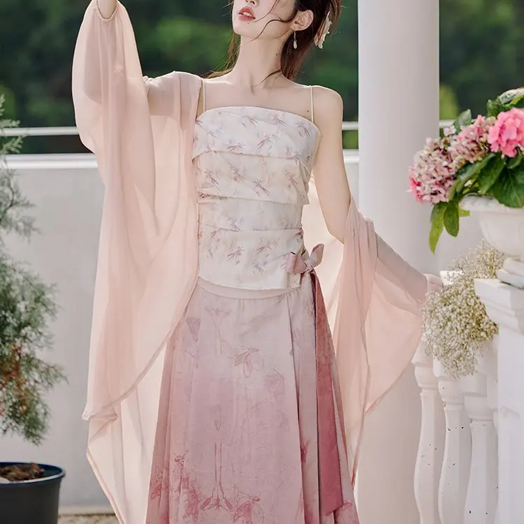 

Новинка: Комплект из платья миди в китайском стиле с поясом и элегантной драпированной юбкой, коллекция «Ранняя весна», модный комплект больших размеров.