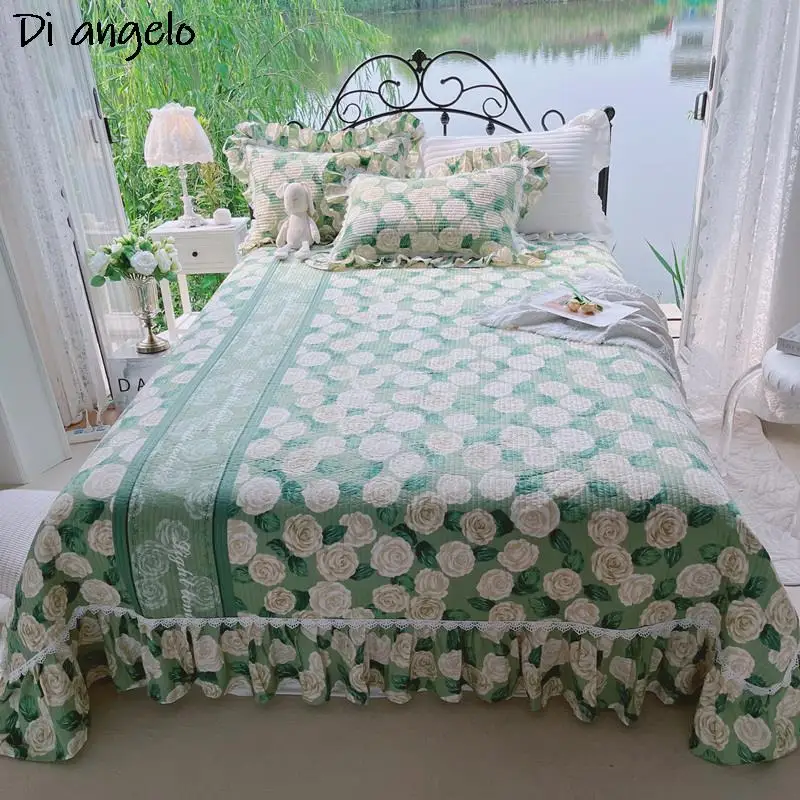 Cotton Floral Wrap Around Bedspread, Bed Skirt, Sheet, Pillowcase, Quilted Bedspread, European Style, New Style, 270x270cm