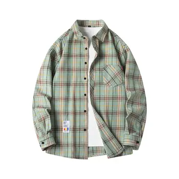 男士格紋長袖棉法蘭絨寬鬆嘻哈街頭休閒襯衫黑色紅色男士柔軟正裝襯衫條紋工作服 8 最佳銷售 絨布 - №8