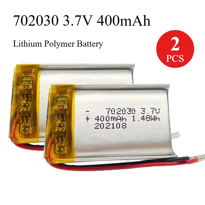 

2PCS 702030 3.7V 400mAh Lithium Polymer Li-Po Rechargeable Battery for DIY MP3 MP4 GPS PSP DVR Speaker Toys Beauty Instrument