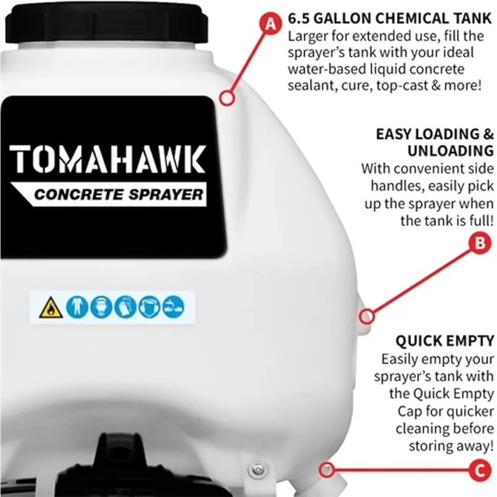 Motorized Backpack Concrete Sprayer 6.5 Gal Adjustable Pressure Curing Sealant Fertilizer Wand Included Fast Efficient