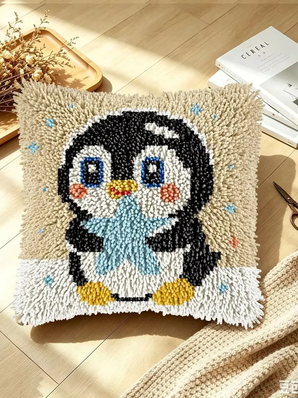 1 Set Stern-Pinguin-Knoten-Kissen-Set mit Häkelnadeln, Kissenbezug-Set für Handarbeiten, Häkelnadel-Sets, DIY, anfängerfreundlich, zum Sticken – Detail 1