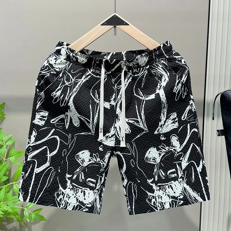 Men's Ice Silk Quick Dry Shorts 2026 New Summer Retro Chinese Style Loose Casual Sports Beach Knee Length Pants