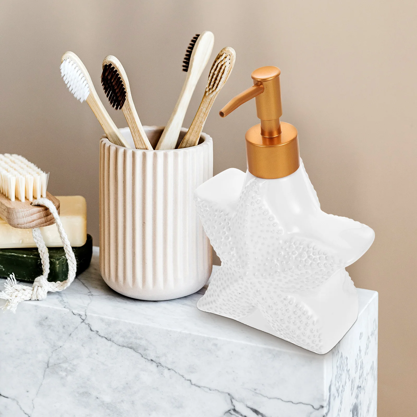 

Ceramic Soap Dispenser Sea Style Lotion Bottle Bathroom Shower Gel Container Press Pump Refillable Hand Soap Liquid Dispenser