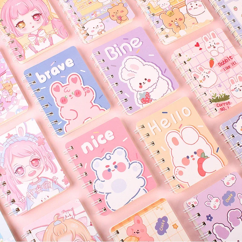 Korean Cartoon New Coil Book Portable Mini Cute Girl Creative Notebook Small Pocketbook Office Simple Tearable Journal Wholesale