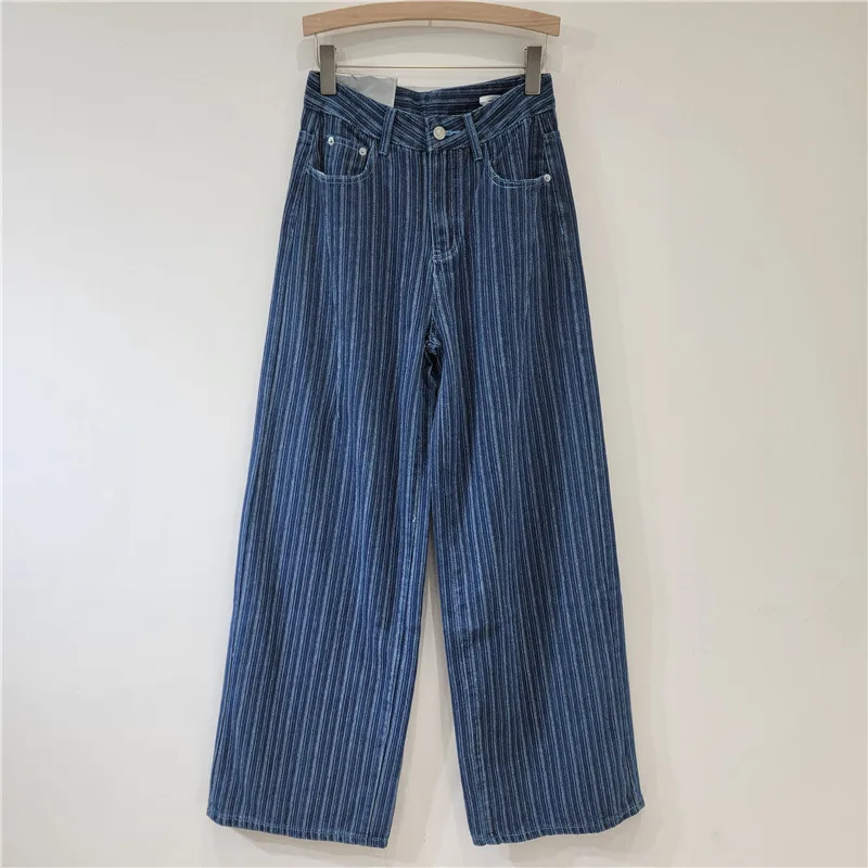 

Korean Retro Age Reducing Fashionable Ins Striped Jeans 2025 New Stylish Design with Lazy Style and Wide Leg Pants