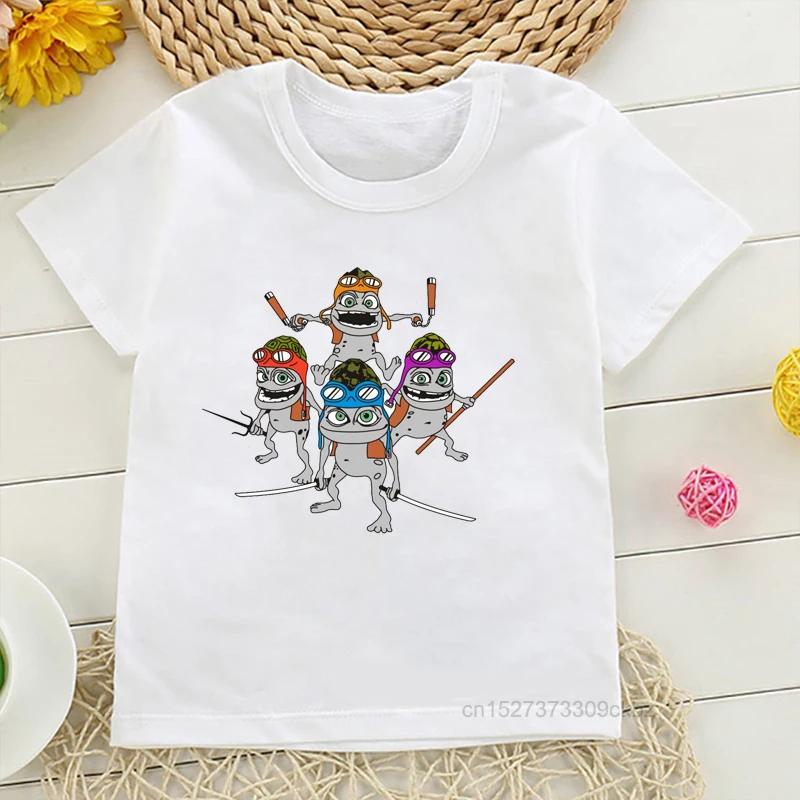 Camiseta divertida con estampado de dibujos animados para niños, camisa blanca de manga corta, estilo Hip Hop, Rana Loca, novedad de 2022