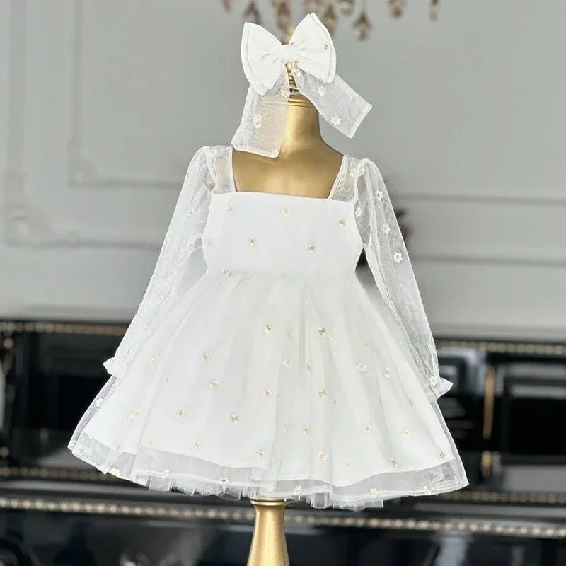 

2025 Baptism Dress Girls Princess Gown New First Birthday Party Outfit Formal Event Matching One Year Old Clothing