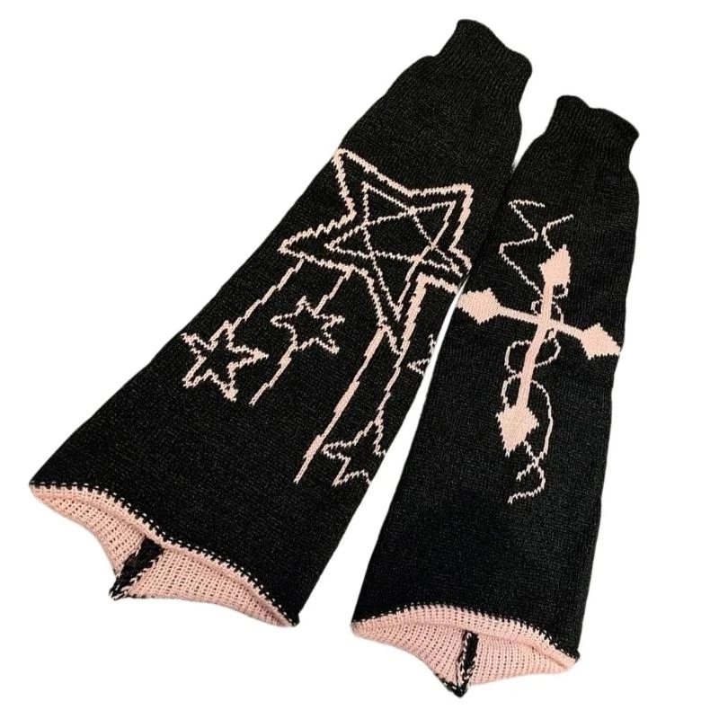 القوطية ستار الصلبان نمط تدفئة الساق Harajuku الشرير المرأة محبوك هالوين اكسسوارات أغطية للأحذية متوهج الجوارب الطويلة 15UB