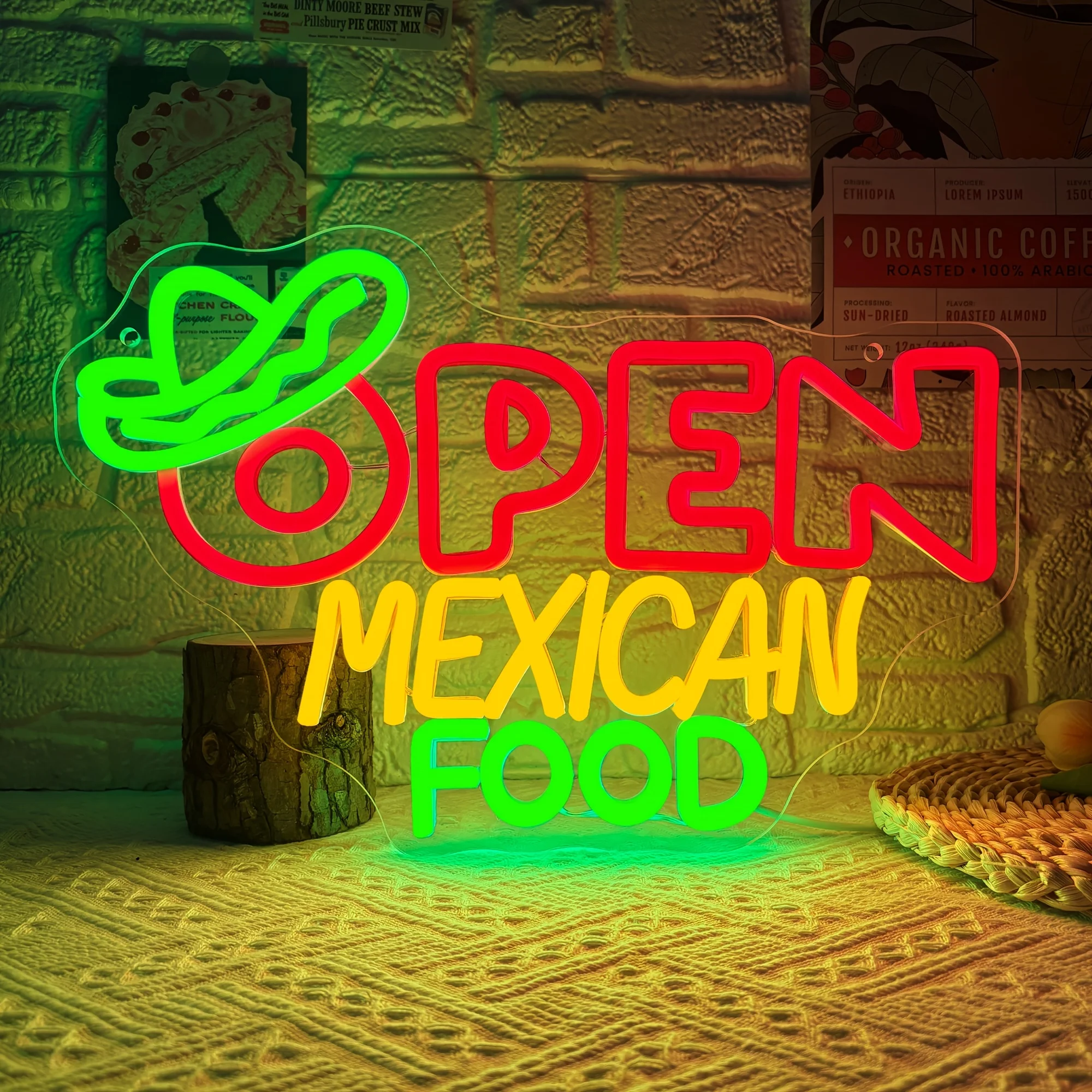 レストラン、タコスパーティー、テーマイベント用のLEDオープンメキシコフードネオンサイン - 装飾的なウェルカムサイン、レストラン照明