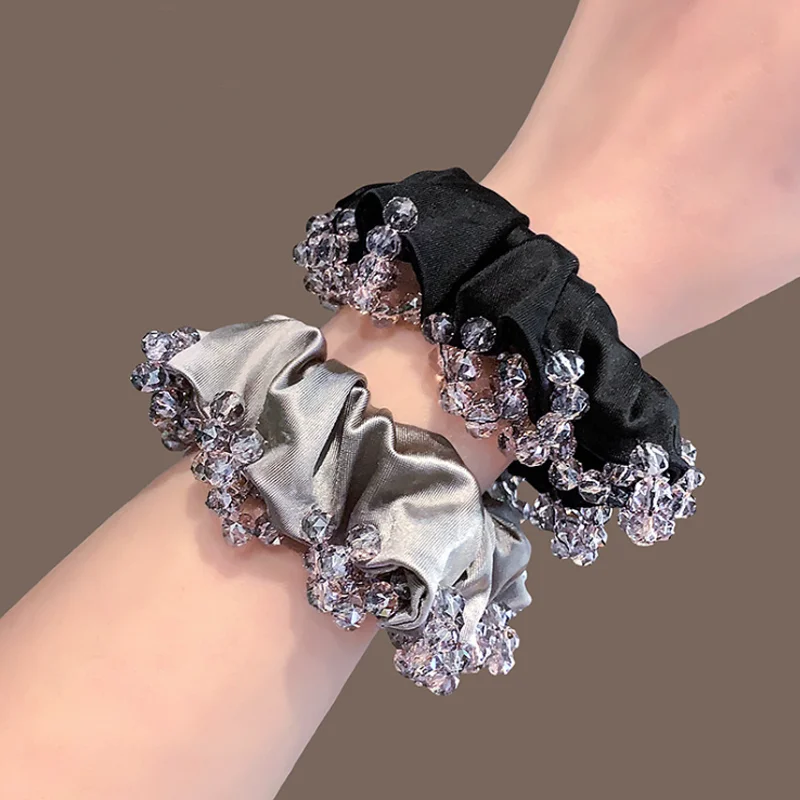 New Crystal Lace Satin Hair Tie Rubber Band Women High Elasticity Durable Hair Bands Girls Ponytail Headband Hair Accessories