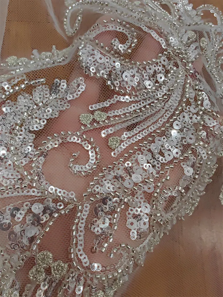 High Quality French Sequin Beads Mesh Luxury Lace Fabric for Wedding Dress Women\'s Evening Dress Accessories