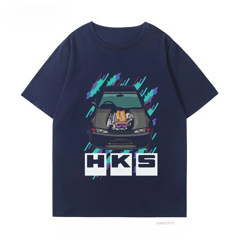 

JDM японский автомобиль производительности HKS модификация автомобиля культура футболка с короткими рукавами мужская и женская хлопковая летняя футболка большого размера