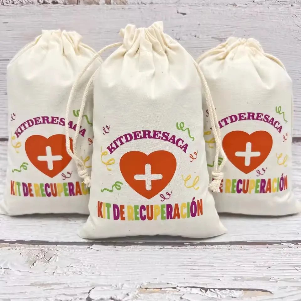 Kit Antiresaca para Boda, 10 Piezas, Bolsas de Kit Antiresaca, Regalo para Invitados, Artículos para Fiestas y Eventos, Algodón Crudo, Artículo Español