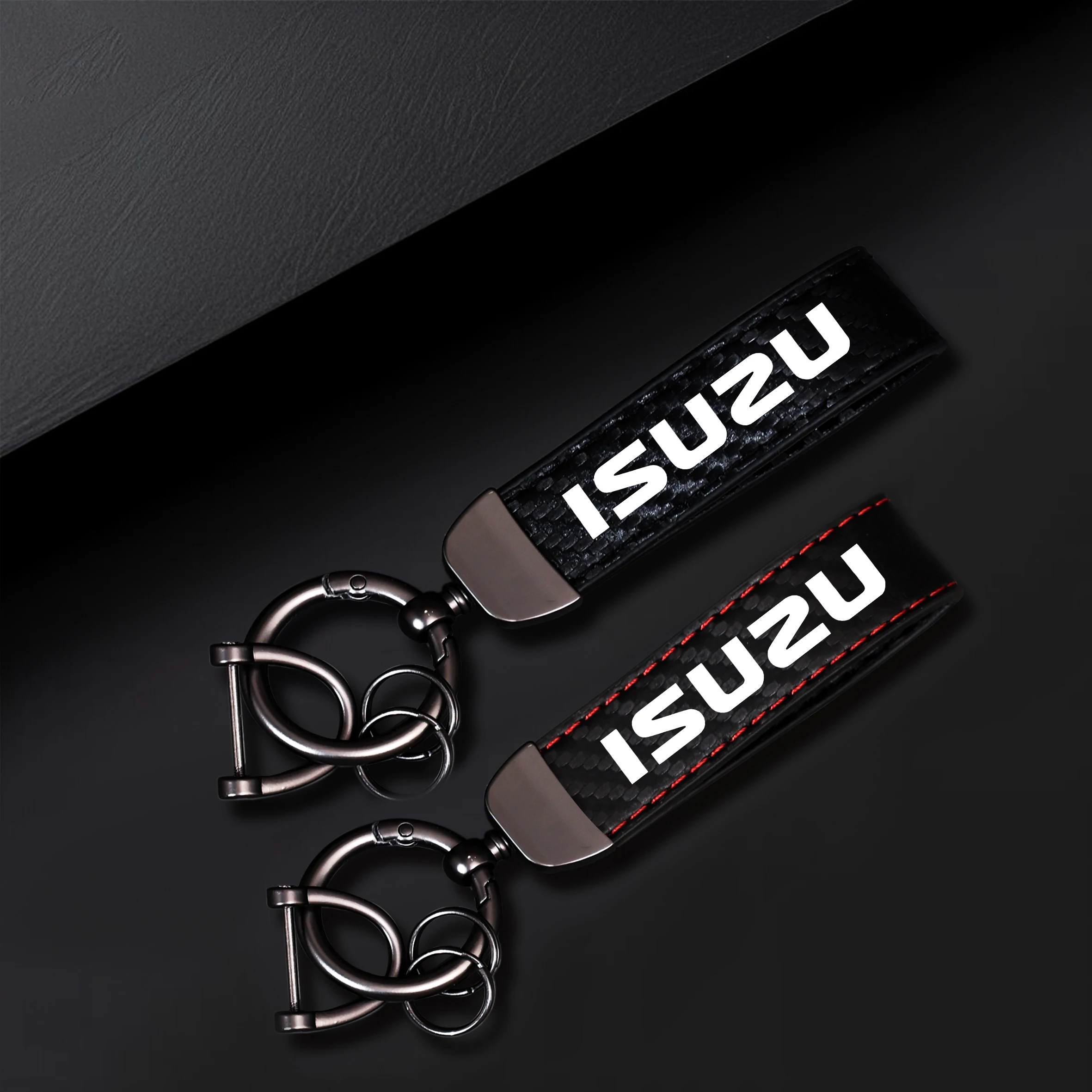 Suitable for ISUZU keychain with metal hook - black and red lines, durable car enthusiast car keychain accessories
