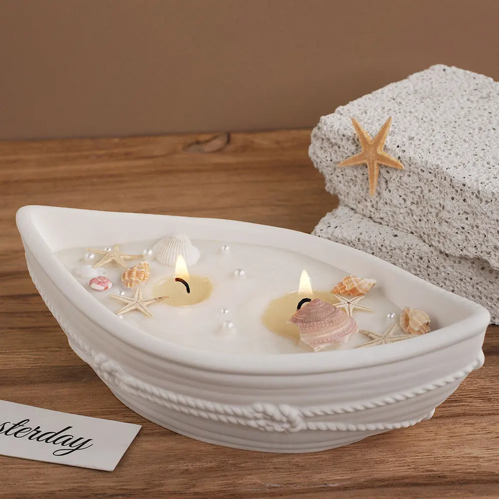 Boat Candle Cup Cement Silicone Mold Storage Bowl Tray Candle Boat Aromatherapy Plaster Resin Concrete Flower Pot Casting Mould