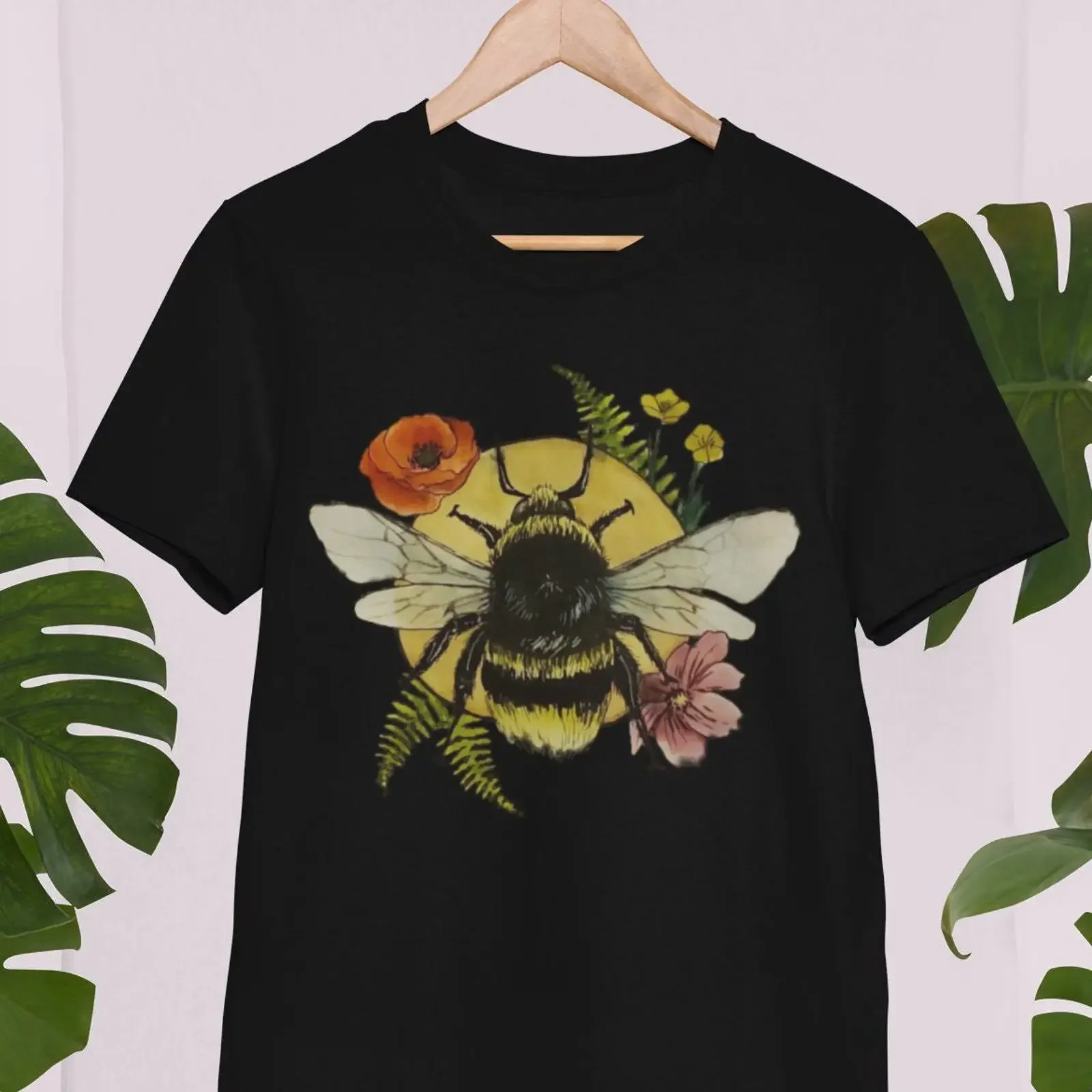 Watercolor Bumble Bee T Shirt Floral Nature vintage Washed Top For Everyday Wear homme Comfortable fashion Stylish streetwear